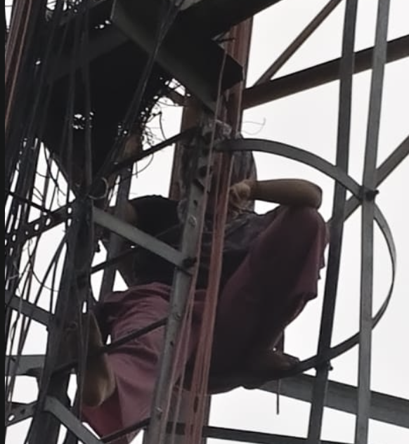 मोबाइल टावर पर चढ़ी युवती