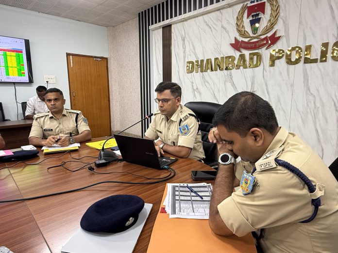 Dhanbad police, Durga Puja security, SSP Prabhat Kumar, crime review meeting, security audit bank ATM, cyber crime Dhanbad, Jharkhand news